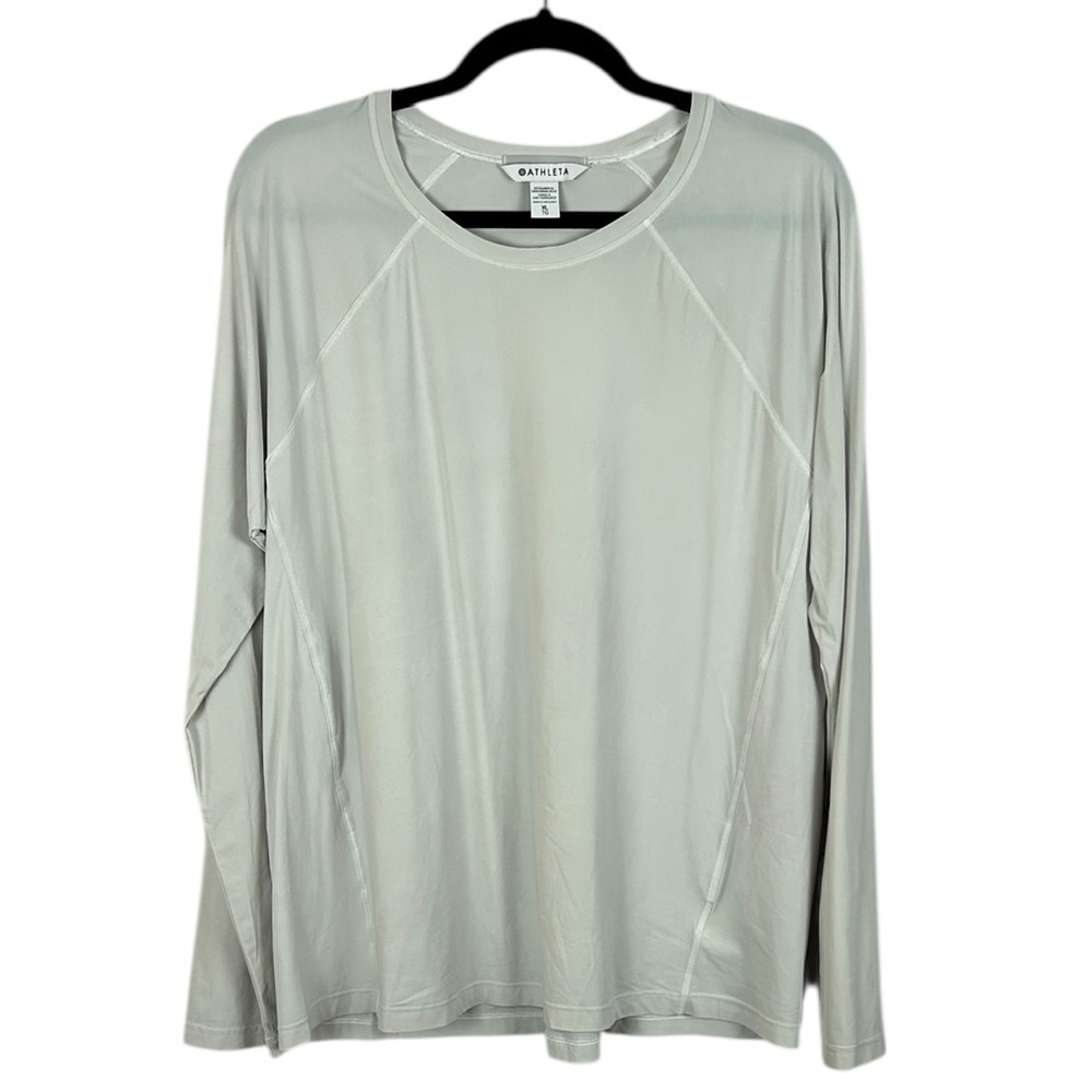 Athleta Sporty Athleisure Long Sleeve Crew Neck Top XL Light Grey Nylon Blend